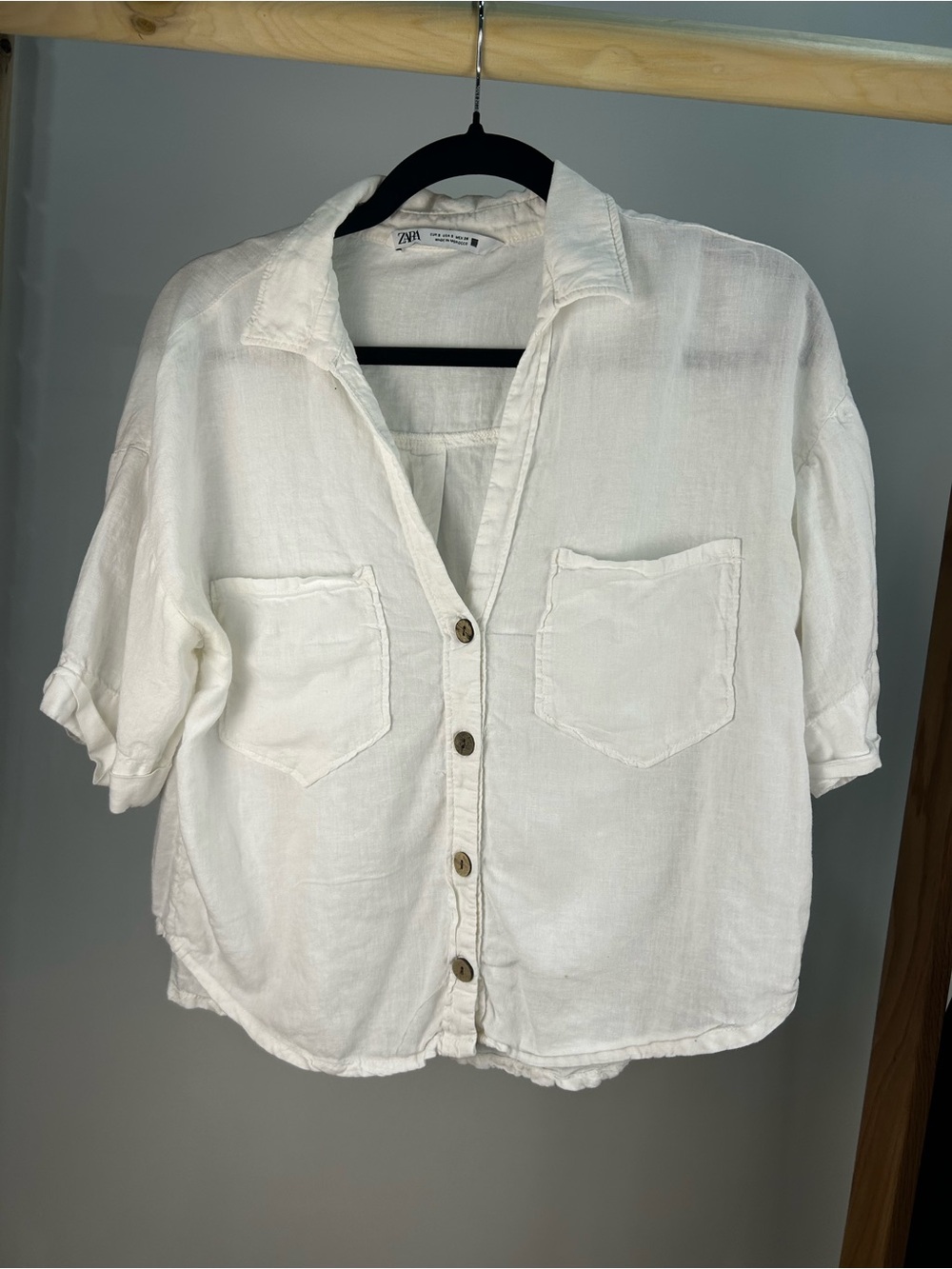 ZARA White Button-Up Linen Shirt